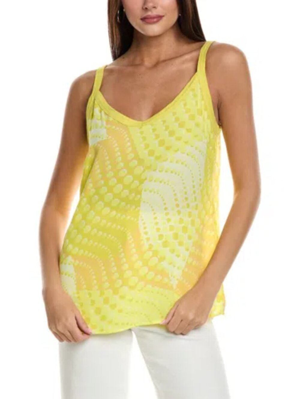 Cabi Sunbeam Cami tank top blouse shirt yellow modern abstract chiffon new Small